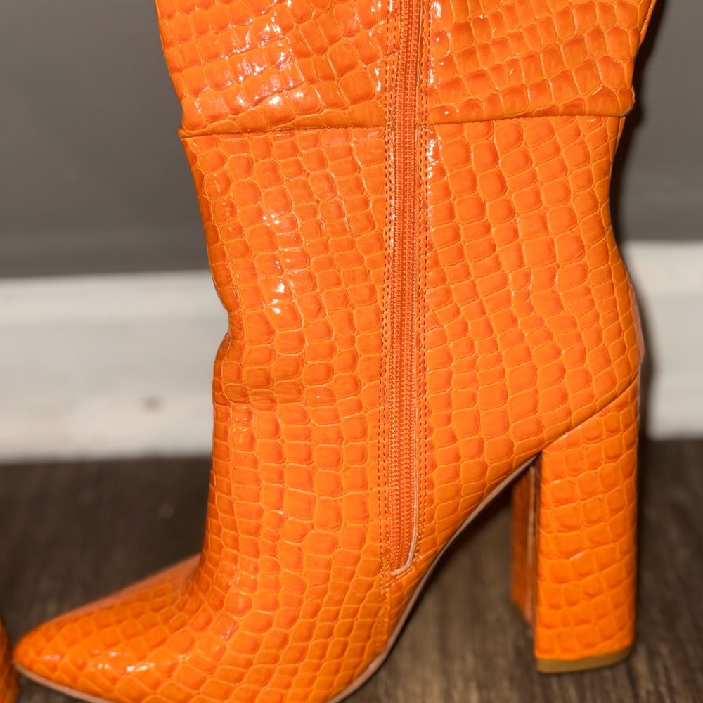 Nasty Gal Orange Croc-Embossed Women's Boots